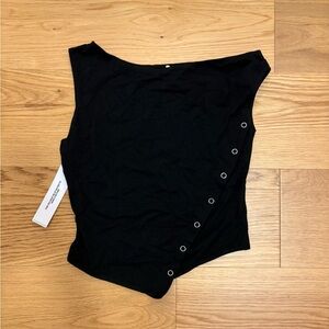 Princess Polly Black Asymmetric One-Shoulder Tank with Snap Details